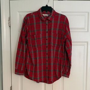LOFT Red and Black Plaid Button-Down Shirt